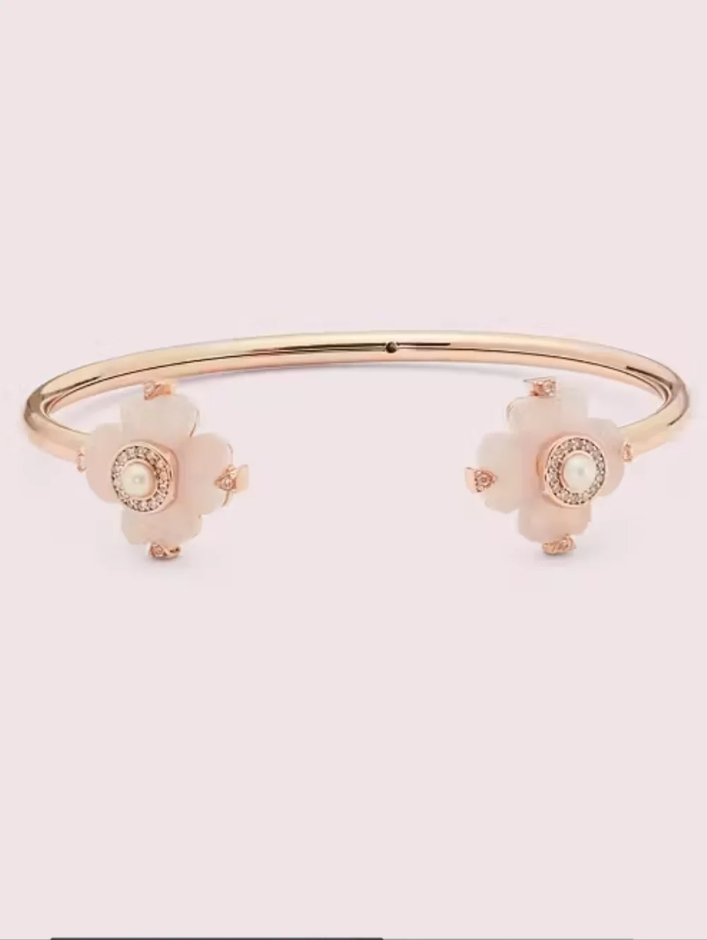 kate spade Rose Gold-Tone Bangle with Pink Floral Accents Spade Flower Flex Cuff - Picture 1 of 7